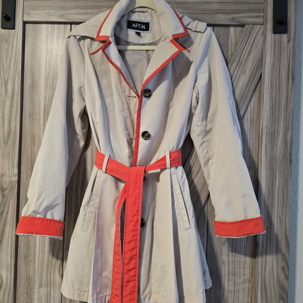 Apt. 9 Women's Trench Coat in Beige with Orange Trim